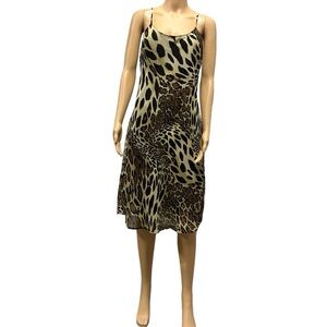 A Wild Thyme Animal Print Tan Black Sleeveless Fully Lined Midi Dress Womens 12